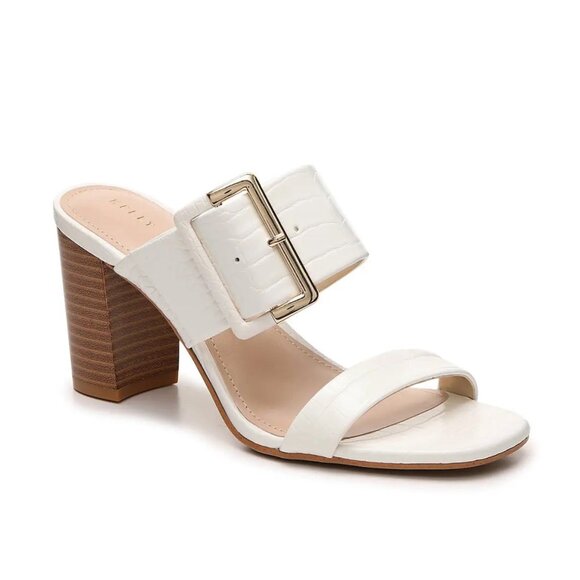 Kelly & Katie Vinniee White Faux Leather Block Heel Sandals Size 8.5 - Picture 1 of 10